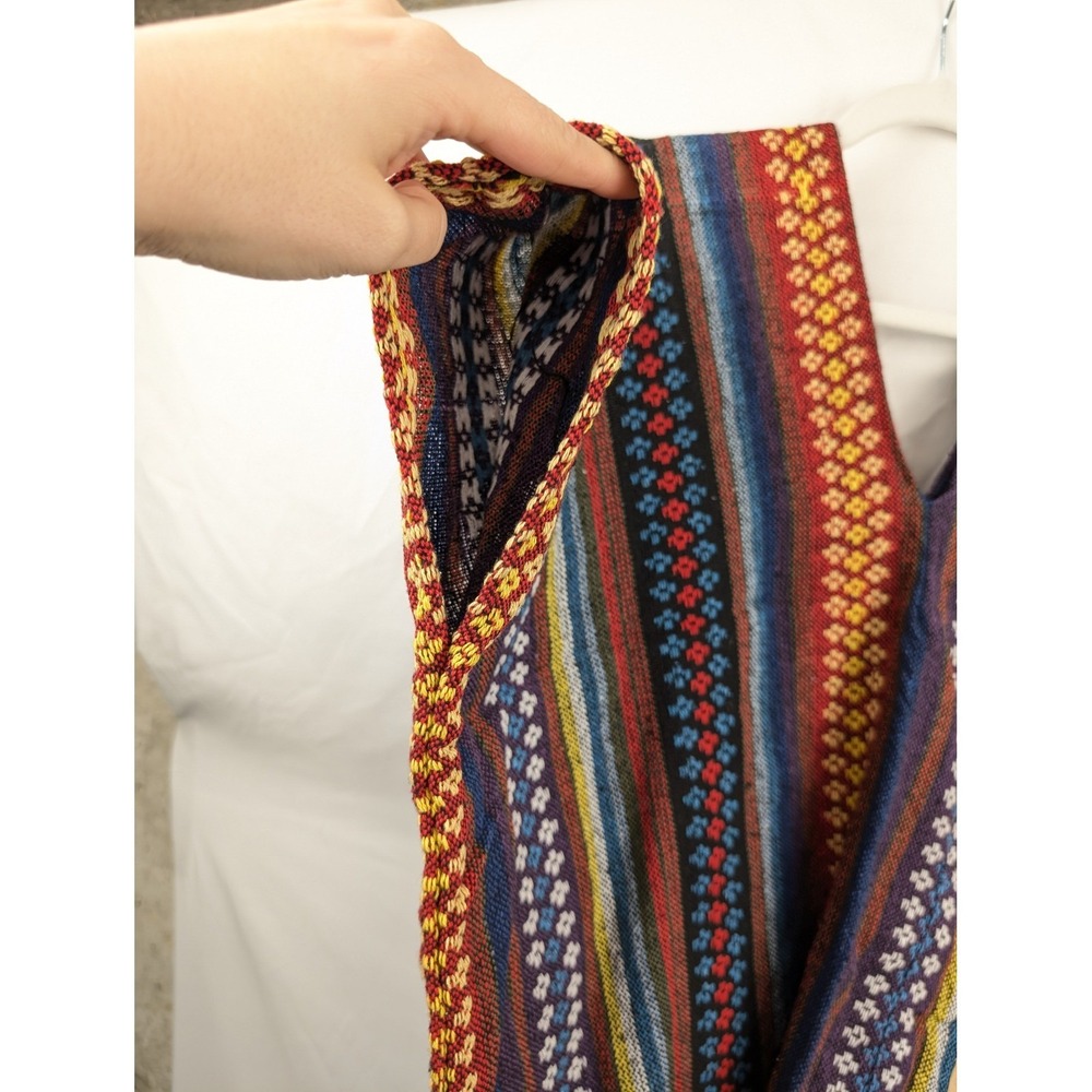 Elephant Jungle Sanctuary Thai Woven Kaftan Top Size M Multicolor Granola Hippie - Picture 5 of 8